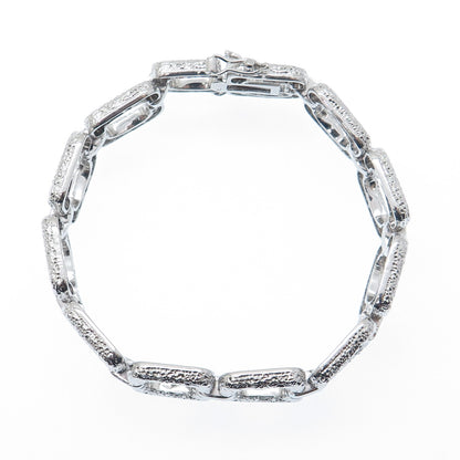 925 Sterling Silver Vintage Modernist Textured Square Link Bracelet 7"