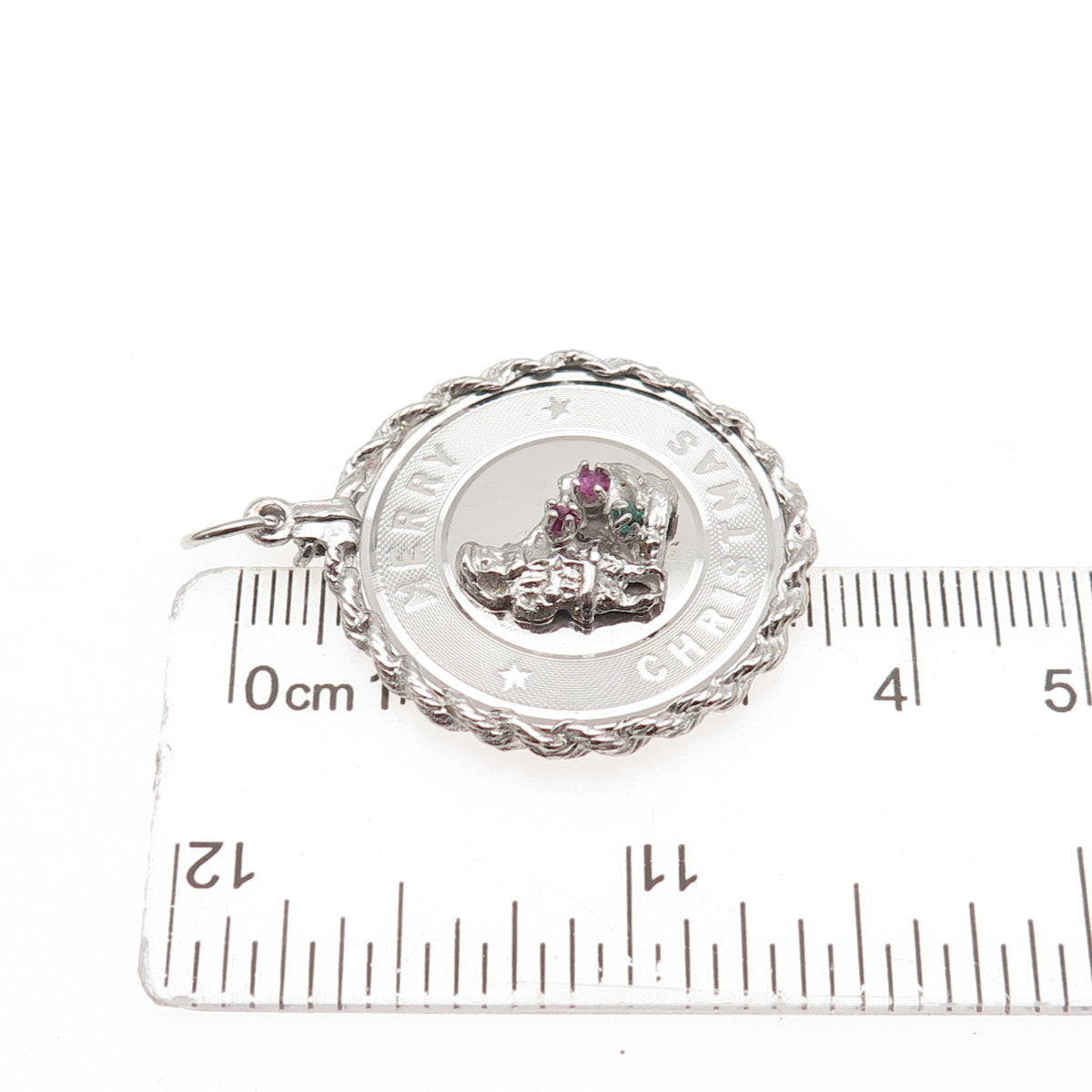 925 Sterling Silver Vintage Rhinestone Santa Merry Christmas Charm Pendant
