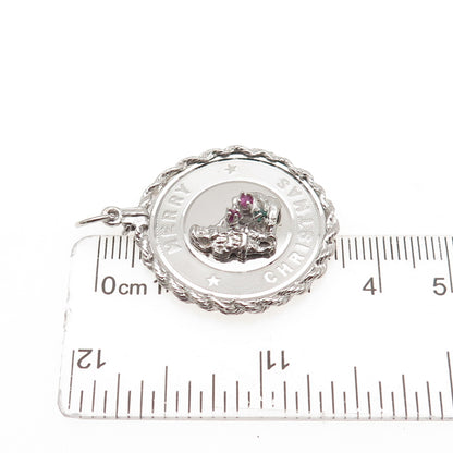 925 Sterling Silver Vintage Rhinestone Santa Merry Christmas Charm Pendant