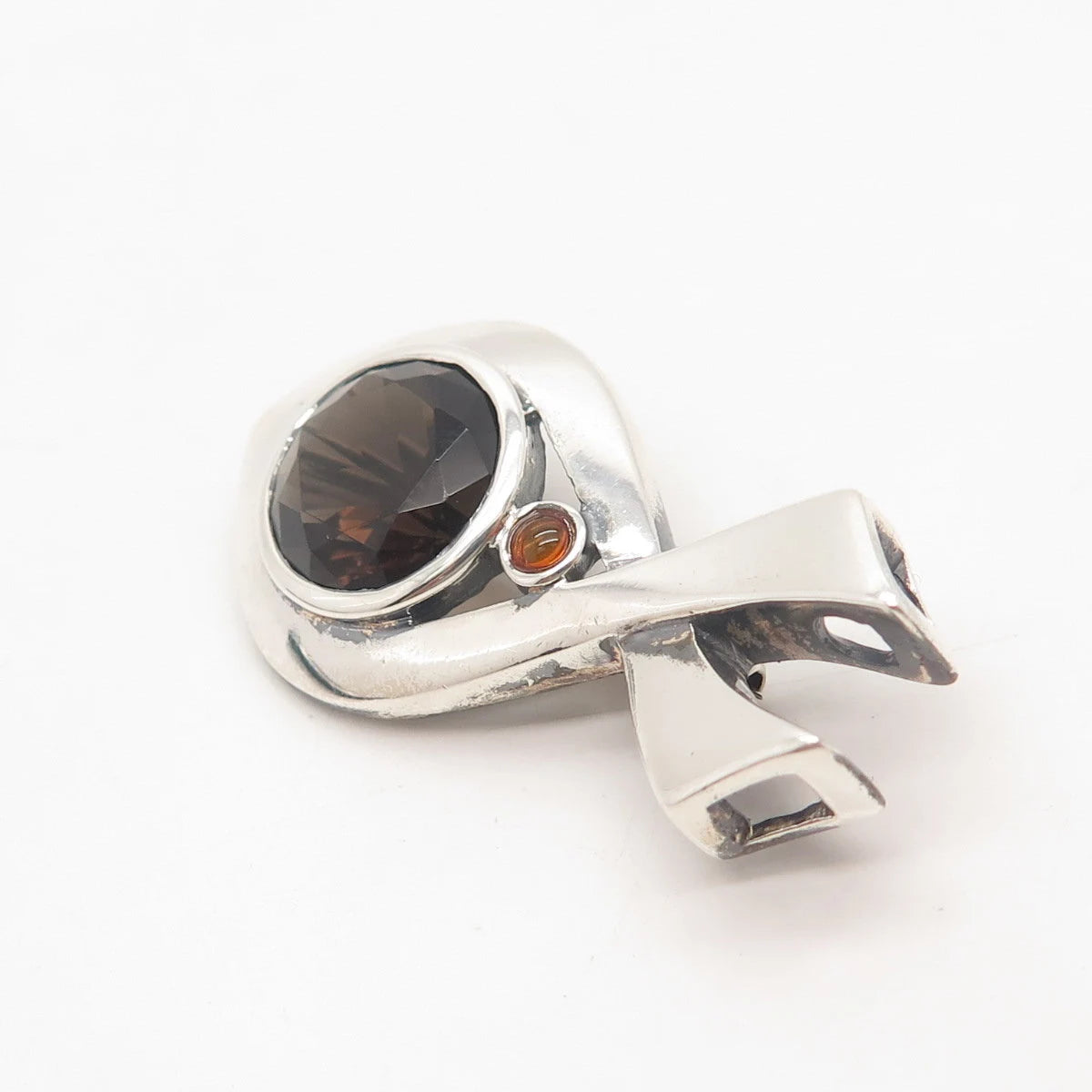 925 Sterling Silver Vintage BOMA Real Smoky Quartz & Citrine Gem Fish Pin Brooch