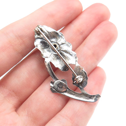 JEWELART 925 Sterling Silver Antique Art Deco Rose Flower Oxidized Pin Brooch