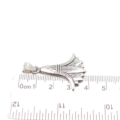 800 Silver Vintage Egyptian Lotus Flower Oxidized Charm Pendant