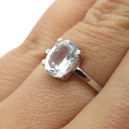 DAZZLERS 925 Sterling Silver Real Oval-Cut White Topaz Engagement Ring Size 6