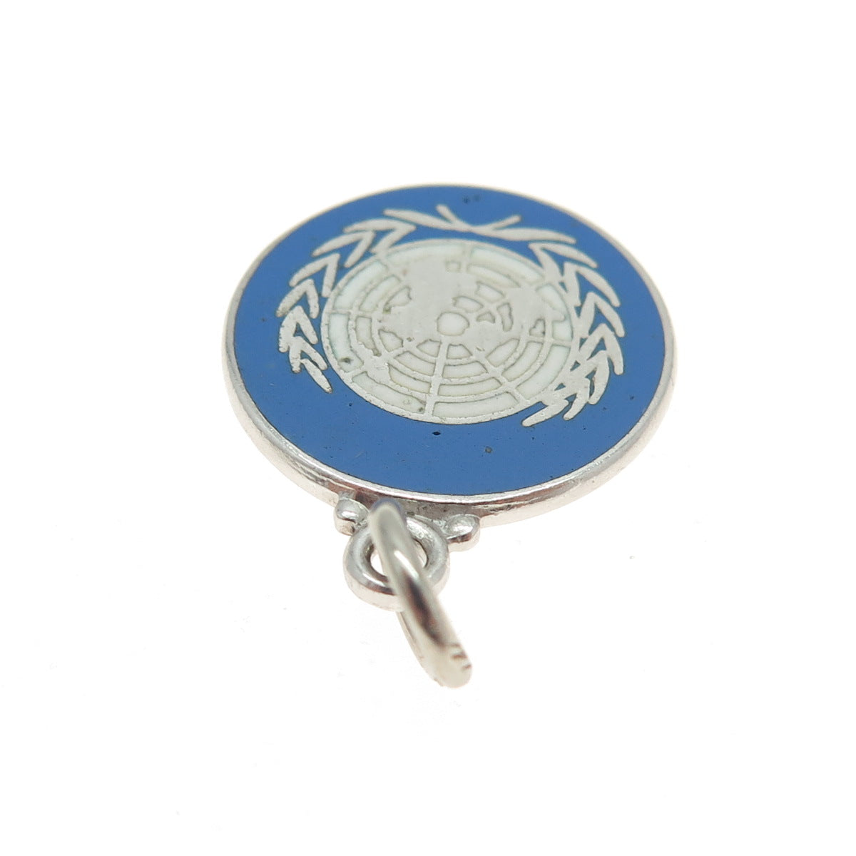 925 Sterling Silver Vintage Enamel United Nations World Unity Charm Pendant