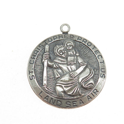 CHAPEL 925 Sterling Silver Antique Art Deco St. Christopher Religious Pendant