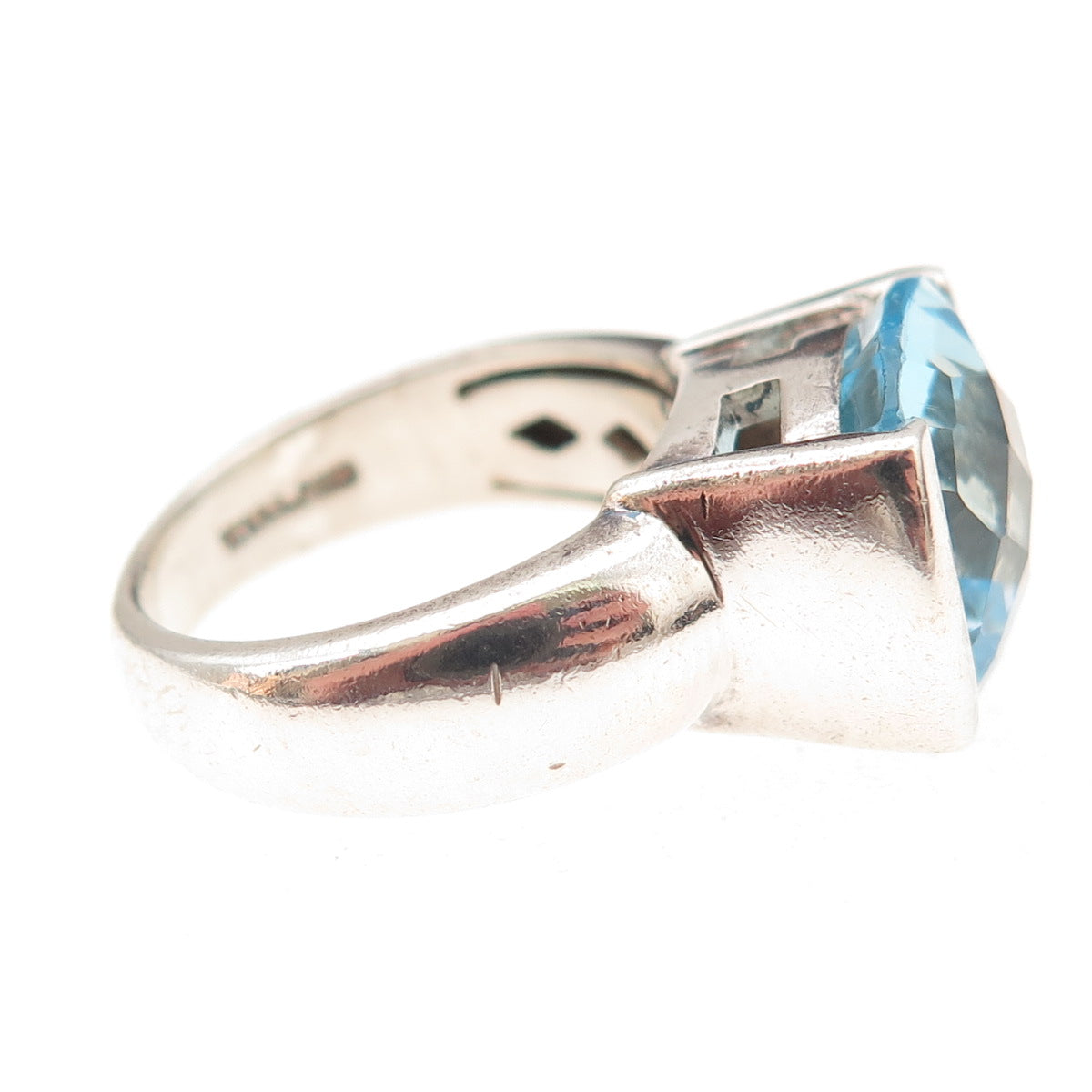 Chuck Clemency 925 Sterling Silver Vintage Real Blue Topaz Ring Size 7
