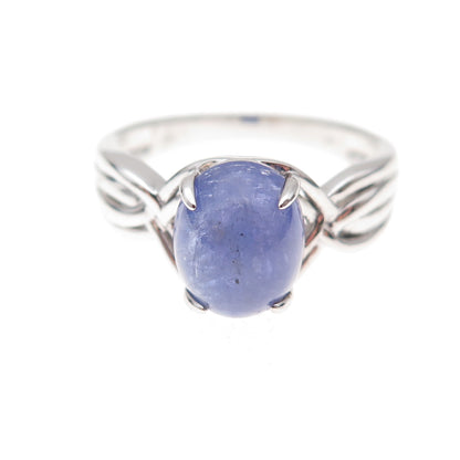 925 Sterling Silver Real Cabochon Tanzanite Ring Size 8.25