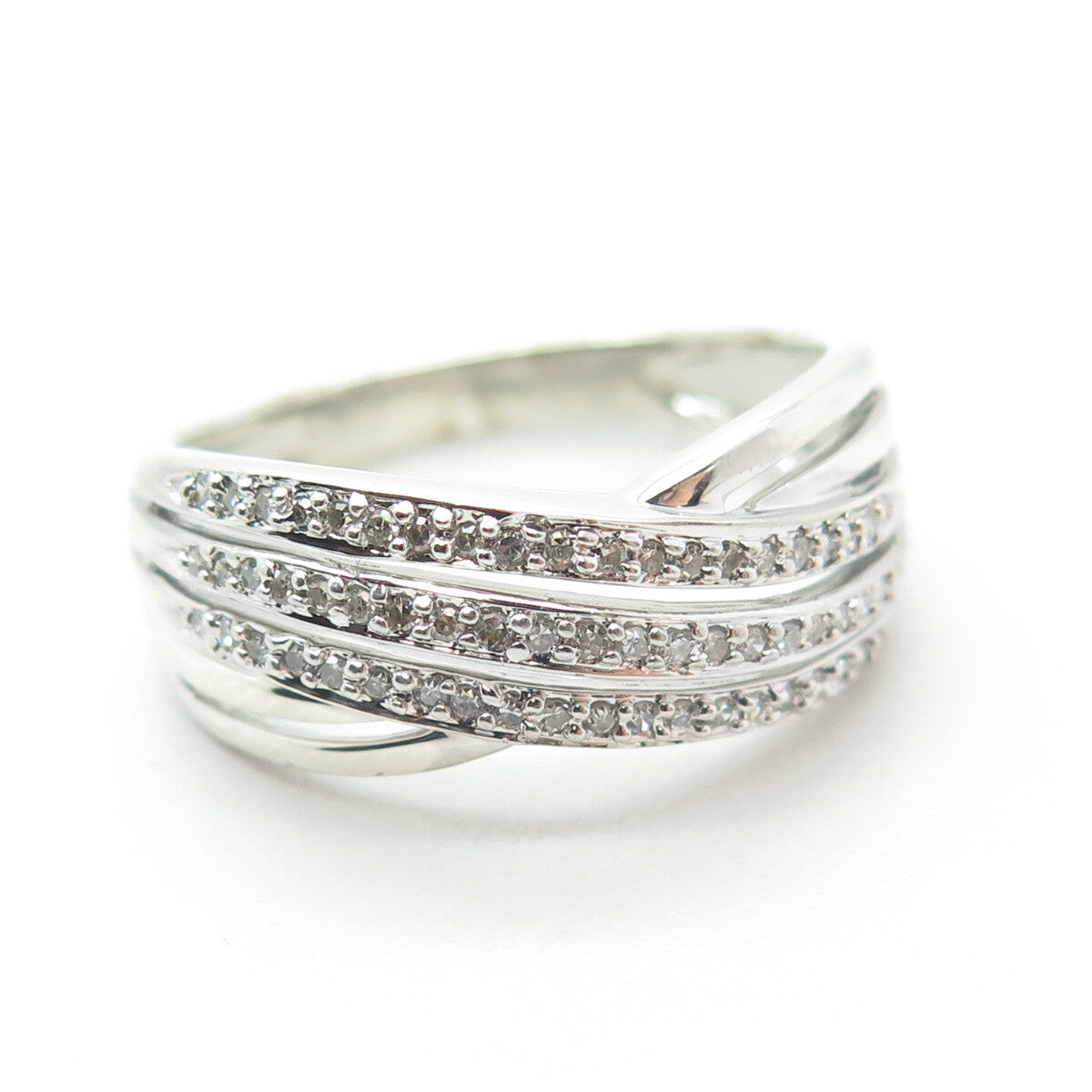 KN KAJAL NAINA 925 Sterling Silver Real Round-Cut Diamond Ring Size 11.25