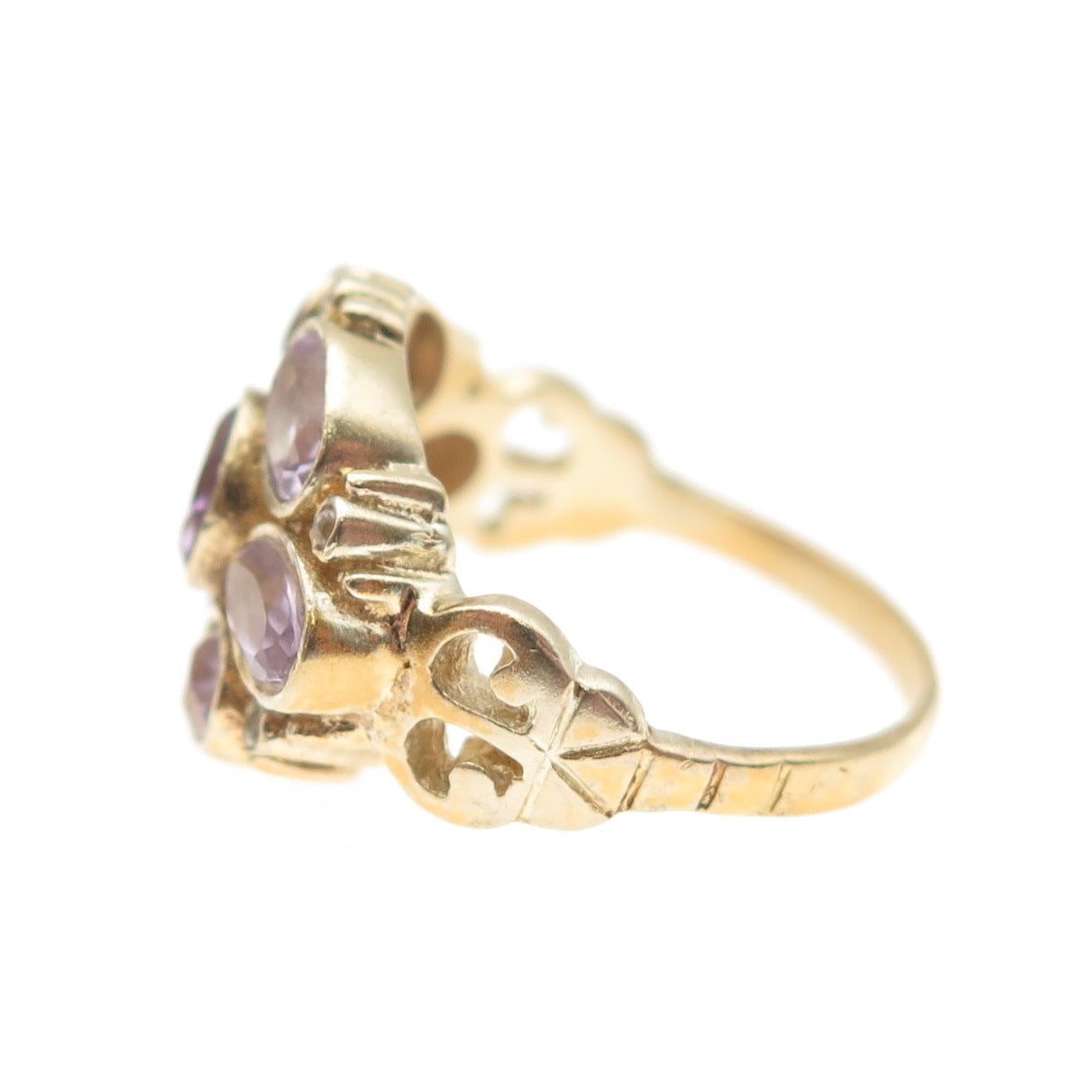 925 Sterling Silver Gold Plated Vintage Real Amethyst & C Z Ring Size 5.25