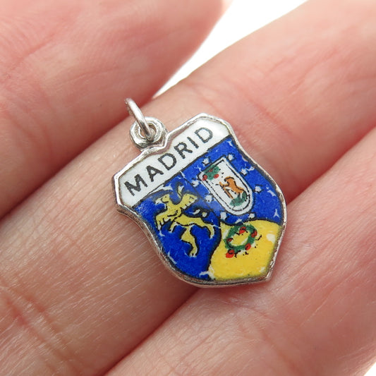 800 Silver Vintage Colorful Enamel "Madrid" Coat of Arms Charm Pendant