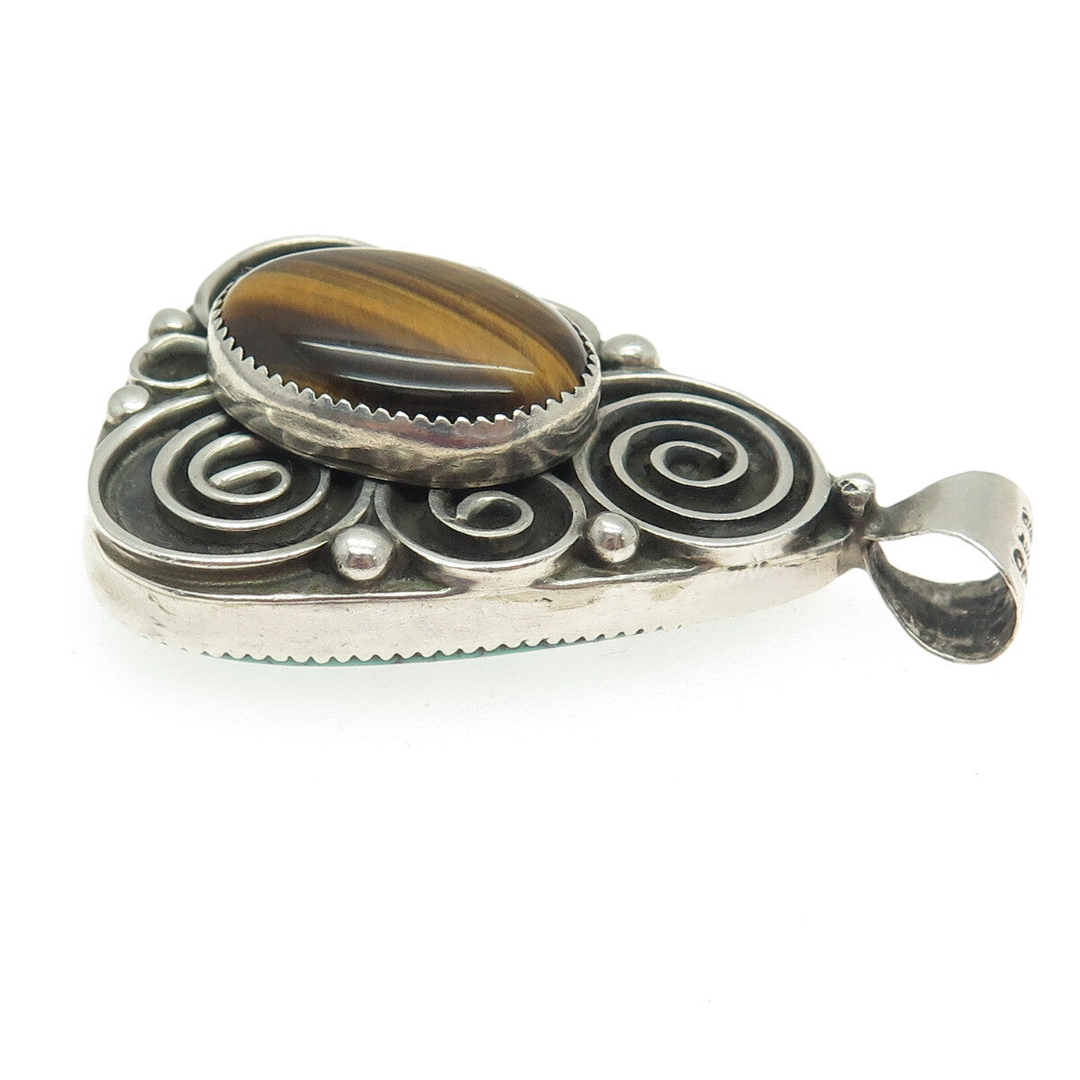 A. HENRY Navajo Old Pawn Sterling Tiger Eye Turquoise Double Sided Pendant