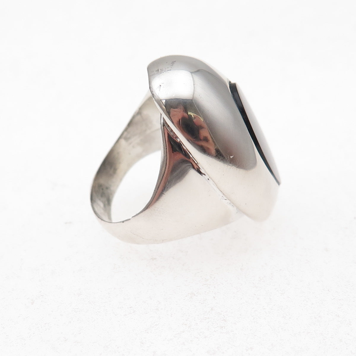 925 Sterling Silver Vintage Real Black Onyx Modernist Oxidized Ring Size 6.25
