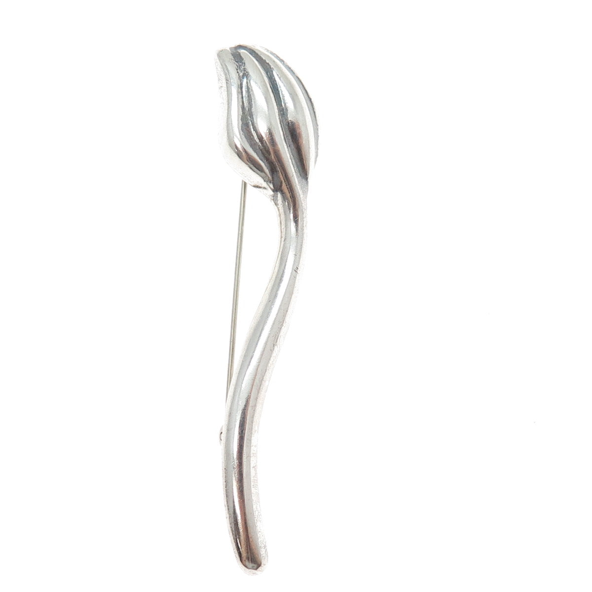 GSJ GOLD STONE 925 Sterling Silver Vintage Lily Flower Modernist Pin Brooch