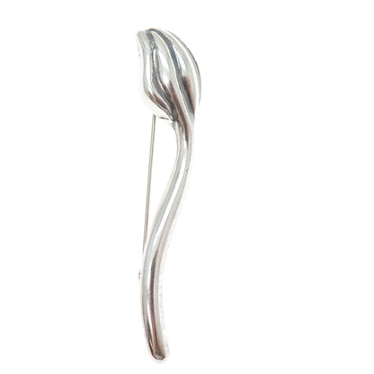 GSJ GOLD STONE 925 Sterling Silver Vintage Lily Flower Modernist Pin Brooch