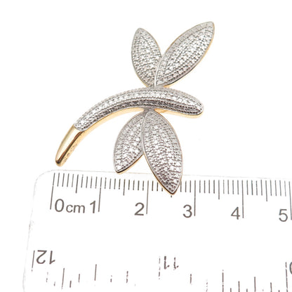 925 Sterling Silver Gold Plated Real Diamond Accent Dragonfly Pin Brooch