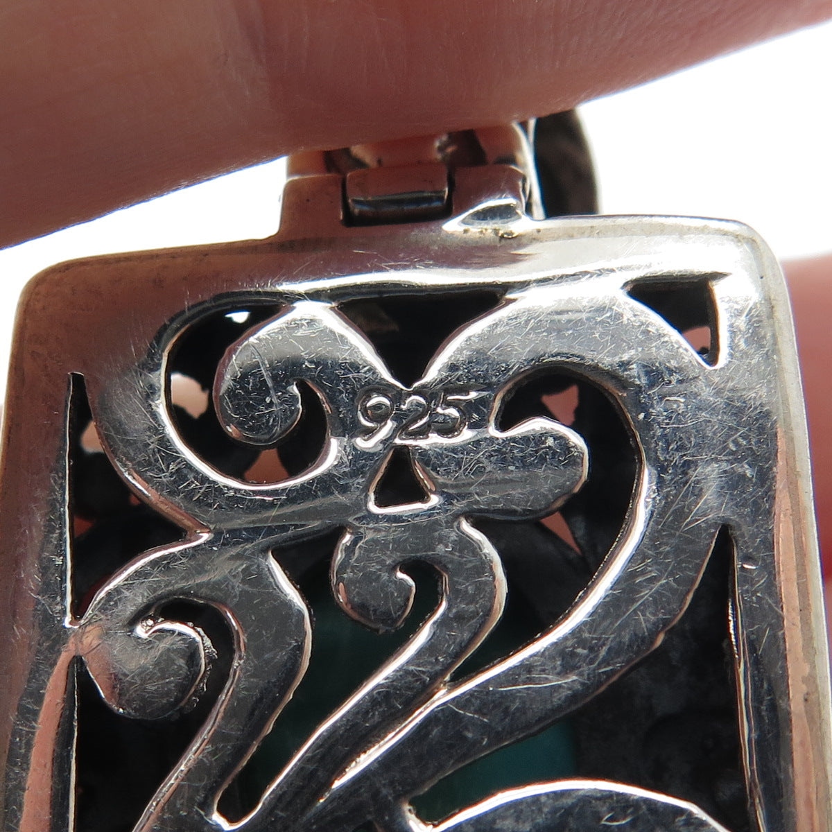 925 Sterling Silver Vintage Real Lone Mountain Turquoise Floral Ornate Pendant