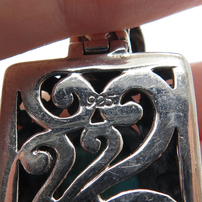 925 Sterling Silver Vintage Real Lone Mountain Turquoise Floral Ornate Pendant