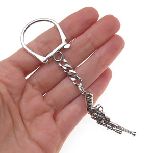 925 Sterling Silver Vintage Revolver Key Fob Chain
