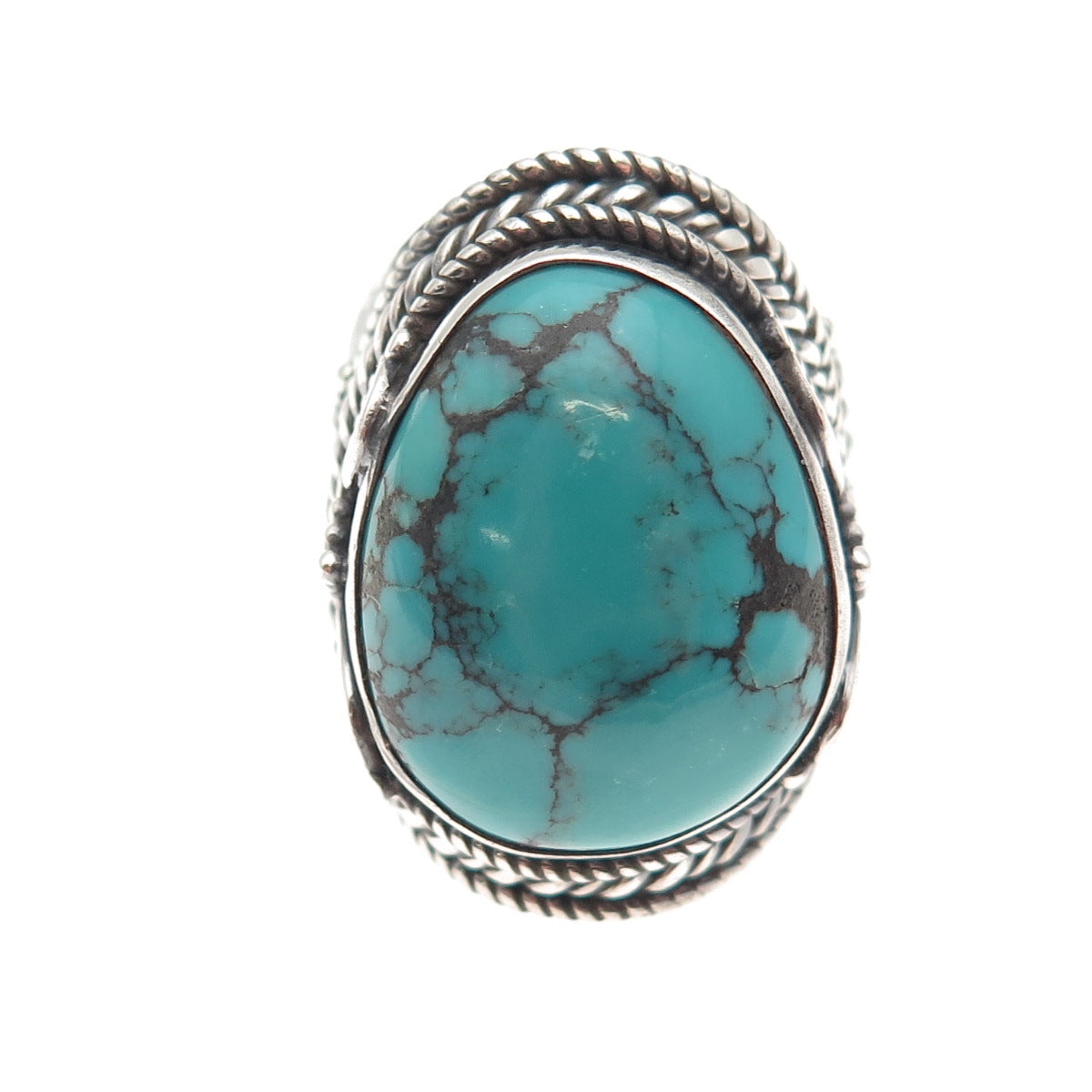 925 Sterling Silver Vintage Real Kingman Turquoise Oxidized Ring Size 8.75