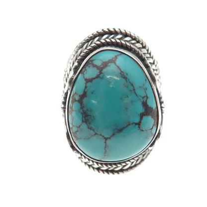 925 Sterling Silver Vintage Real Kingman Turquoise Oxidized Ring Size 8.75