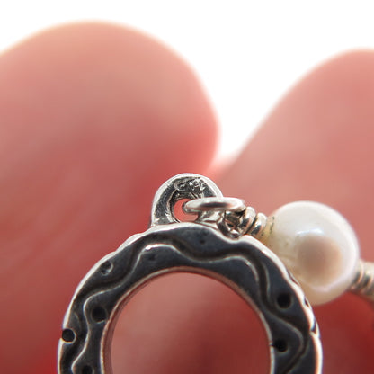 925 Sterling Silver Vintage Real Pearl Spiral Beaded Link Bracelet 6.75"