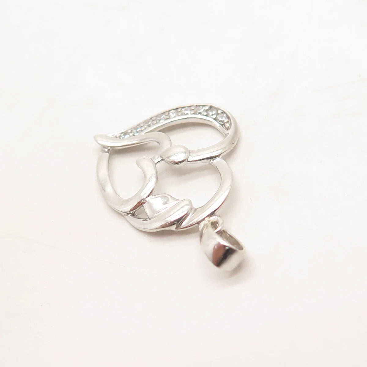 925 Sterling Silver C Z Double Heart Charm Pendant
