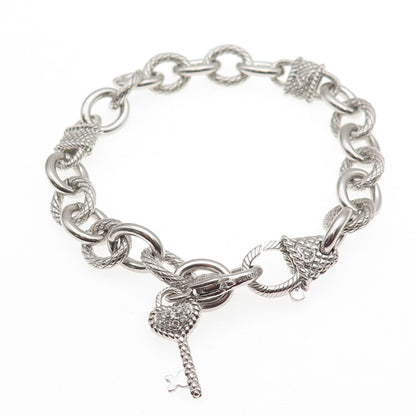 JUDITH RIPKA 925 Sterling Silver Round-Cut C Z Key Charm Bracelet 7.25"