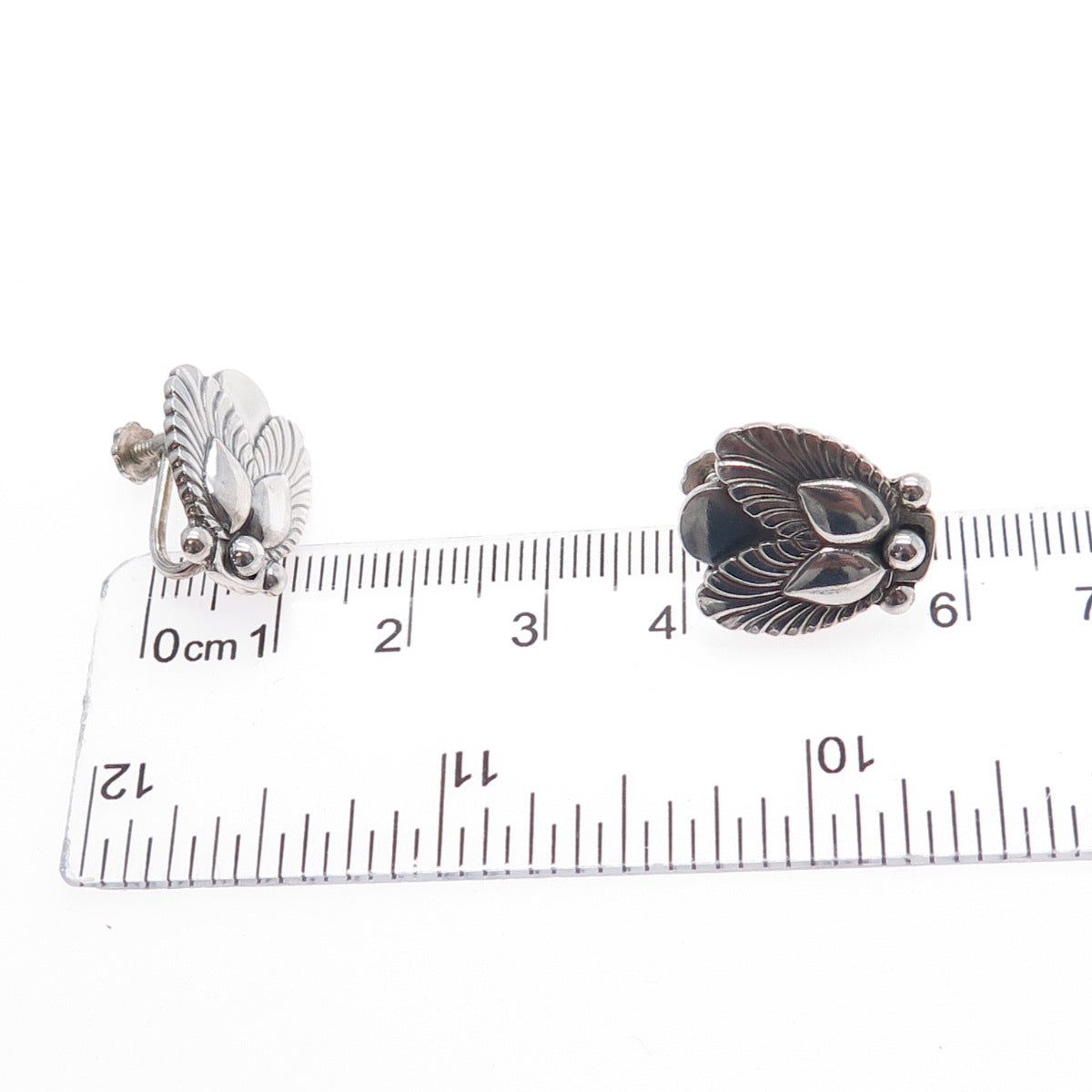 GEORG JENSEN 925 Sterling Silver Antique Denmark Floral Screw Back Earrings #110