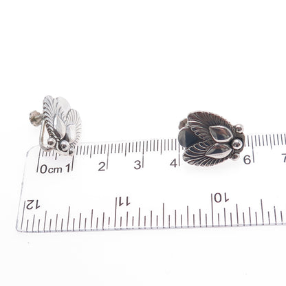 GEORG JENSEN 925 Sterling Silver Antique Denmark Floral Screw Back Earrings #110