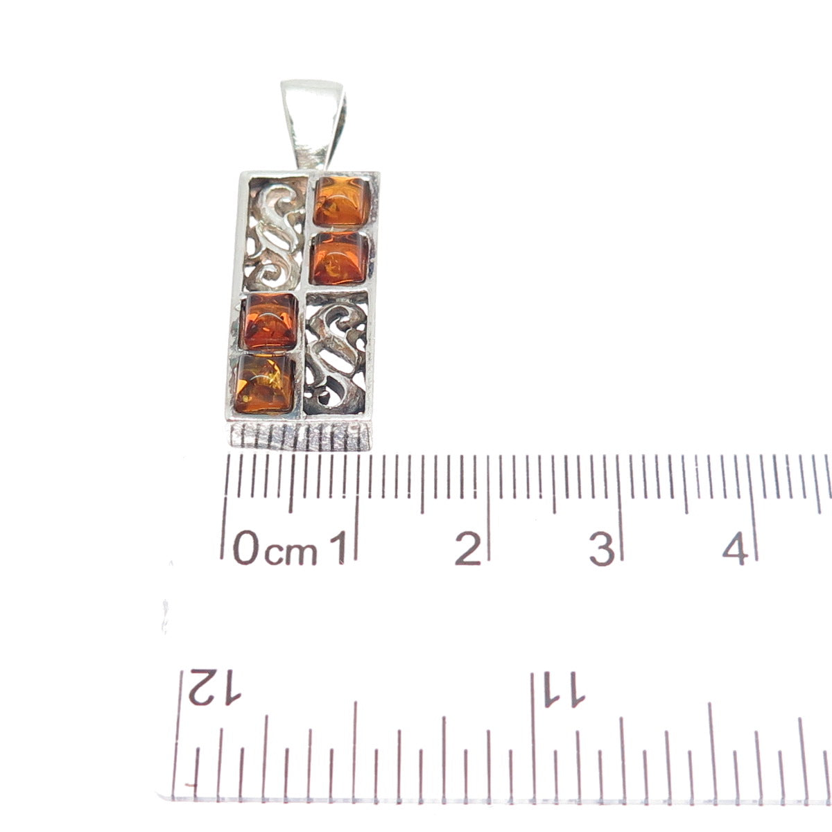 925 Sterling Silver Vintage Real Amber Charm Pendant