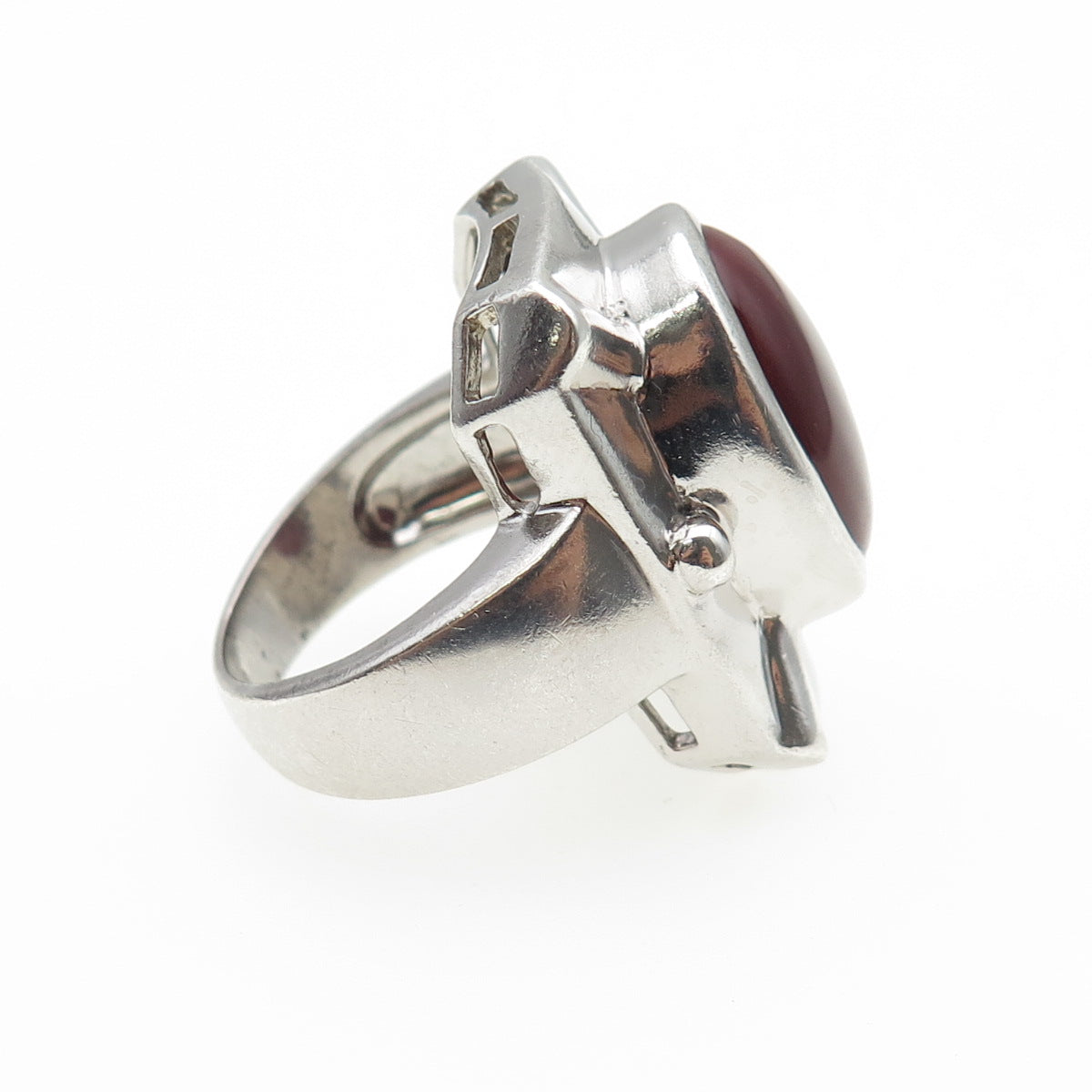 925 Sterling Silver Vintage Real Carnelian Modernist Ring Size 10
