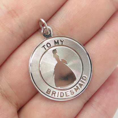 925 Sterling Silver Vintage "To My Bridesmaid" Round Pendant