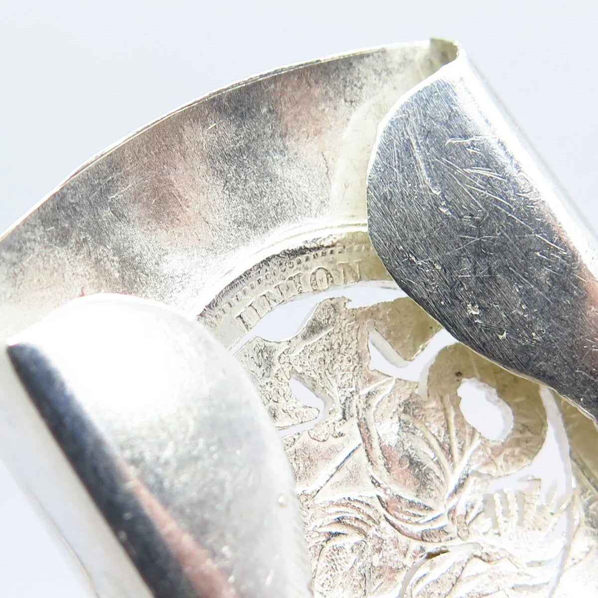 925 Sterling Silver Antique 1907 Peruvian Dinero Coin Belt Buckle