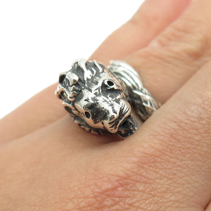 925 Sterling Silver Vintage Dragon Modernist Overlap Ring Size 6