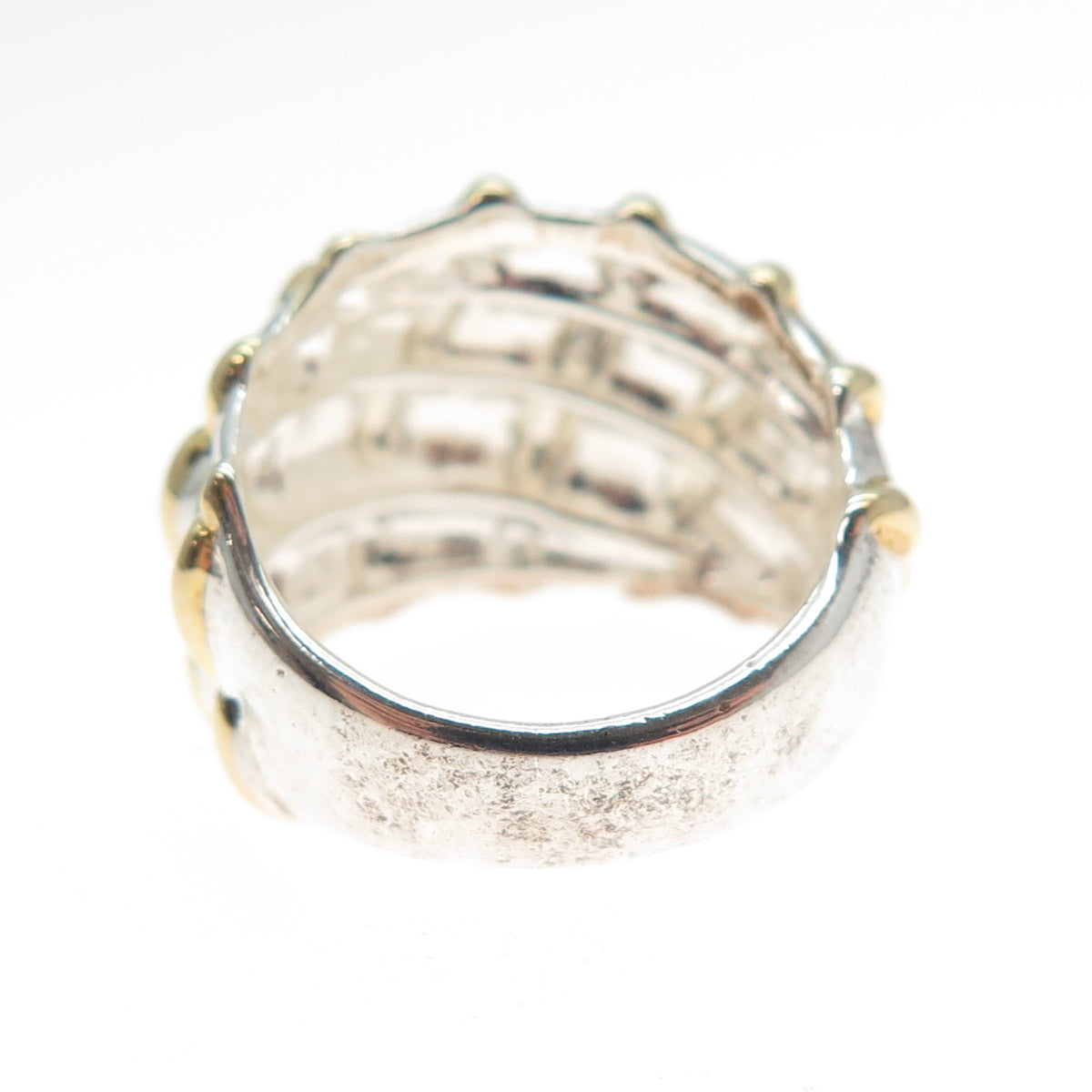 925 Sterling Silver 2-Tone Vintage Modernist Ring Size 6.25