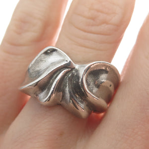 925 Sterling Silver Vintage Italy Modernist Wavy Oxidized Ring Size 7.75