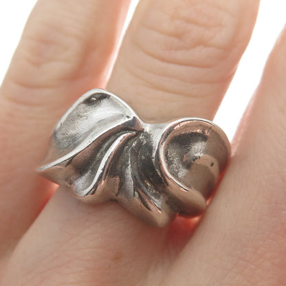 925 Sterling Silver Vintage Italy Modernist Wavy Oxidized Ring Size 7.75