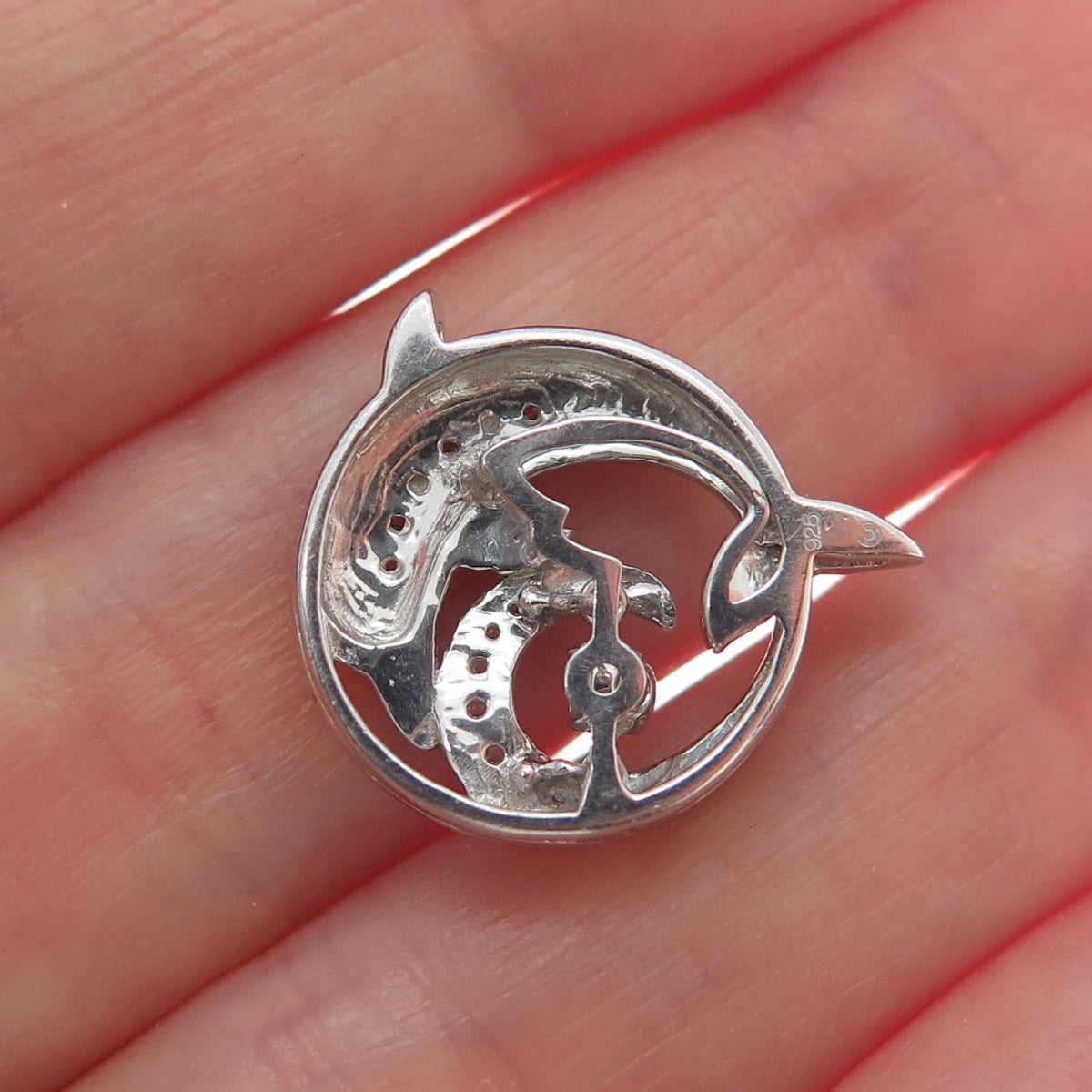 925 Sterling Silver Round-Cut Shaped C Z Friendly Dolphin Slide Pendant