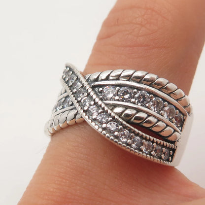 925 Sterling Silver Pave C Z Crossover Ring Size 6.75