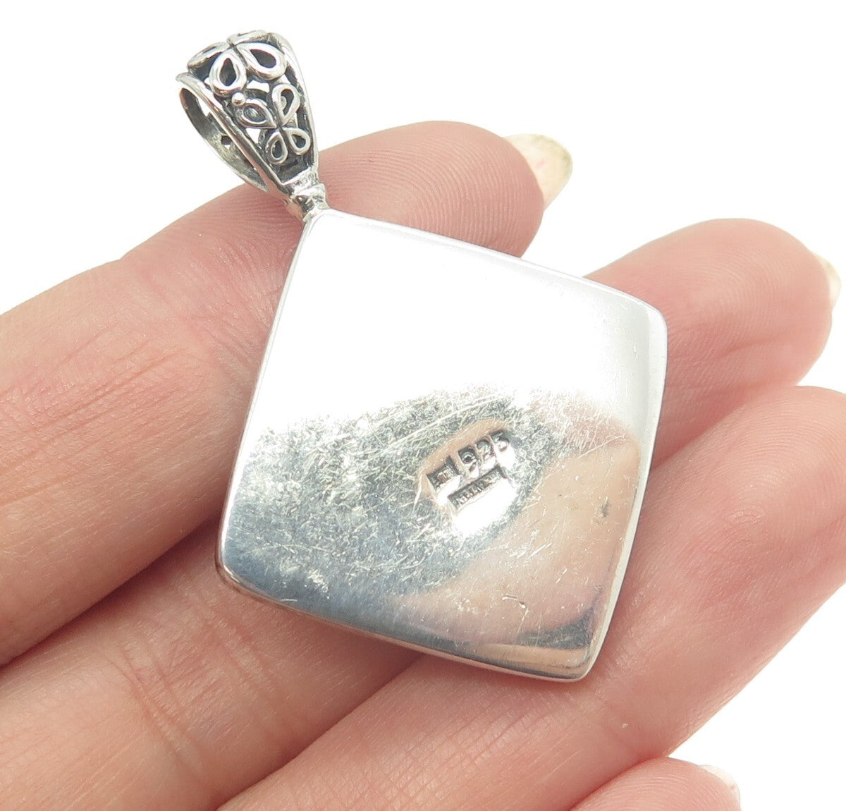 925 Sterling Silver Vintage Real Black Onyx Floral Pendant