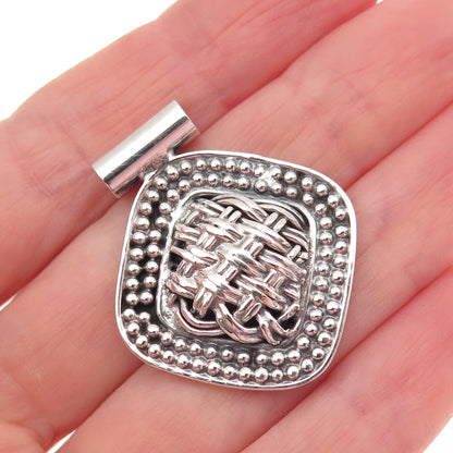925 Sterling Silver Vintage Modernist Woven & Beaded Slide Charm Pendant