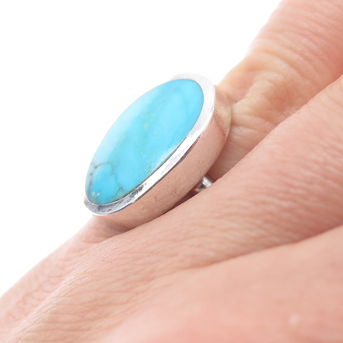 Old Pawn Sterling Silver Vintage Southwestern Turquoise Tribal Ring Size 4.25