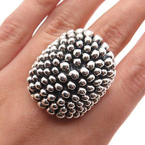 999 Fine Silver Vintage Mexico Modernist Beaded Oxidized Ring Size 8.5