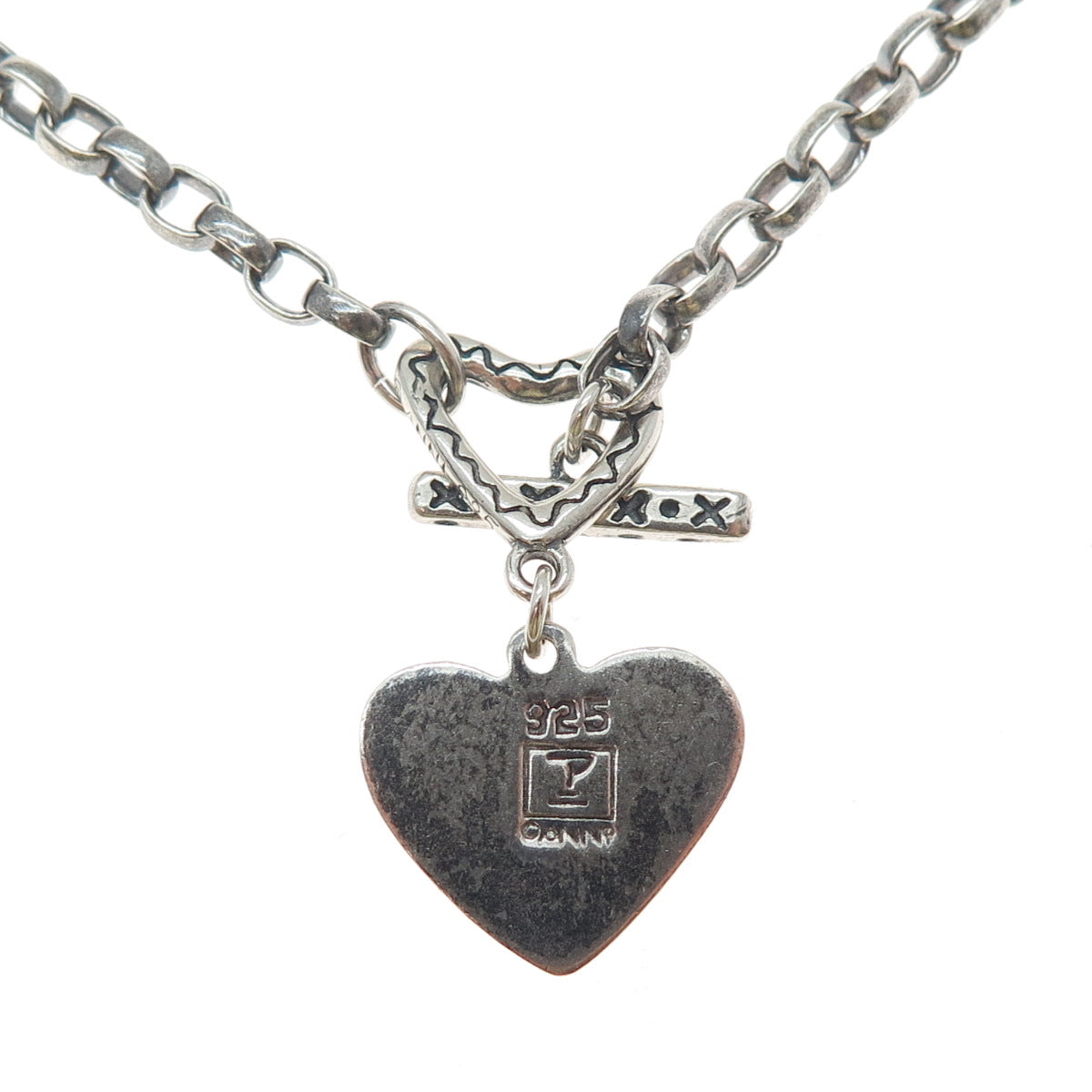 ANNI + CO. 925 Sterling Silver Vintage Love Heart Cable Chain Necklace 18"