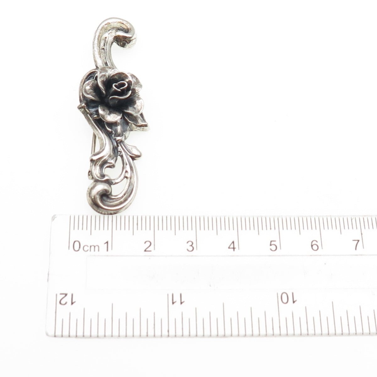 JEWELART 925 Sterling Silver Vintage Rose Flower Oxidized Pin Brooch
