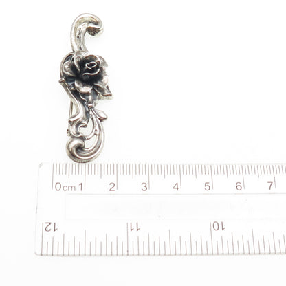 JEWELART 925 Sterling Silver Vintage Rose Flower Oxidized Pin Brooch