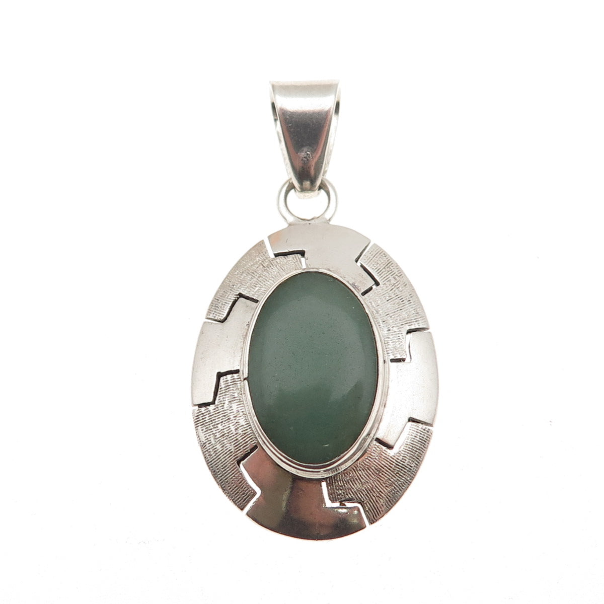 925 Sterling Silver Vintage MR Artisan Real Aventurine Modernist Charm Pendant