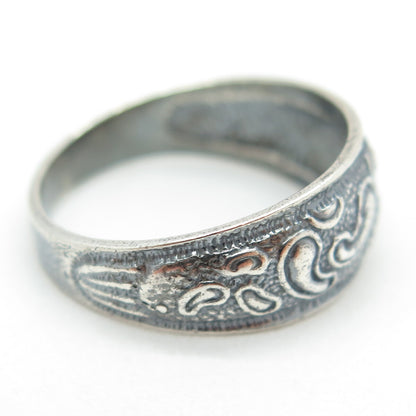 925 Sterling Silver Vintage European Bean Pattern Oxidized Ring Size 7