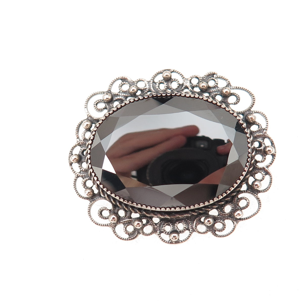 Danecraft 925 Sterling Silver Antique Art Deco Real Hematite Oxidized Pin Brooch