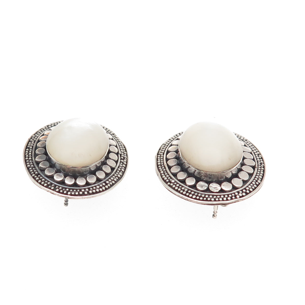Sajen 925 Sterling Silver Vintage Real MOP Modernist Dotted Oxidized Earrings